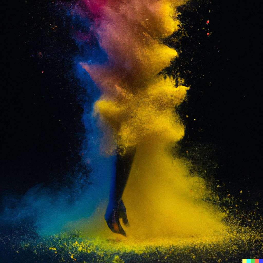 a representation of anxiety, made from a burst of colored powder, digital art